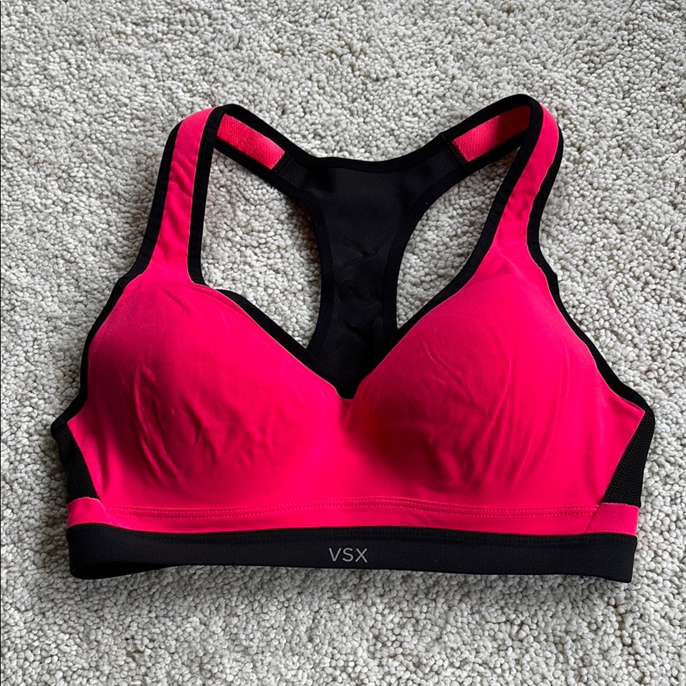 VSX Pink and Black Sports Bra Racerback Design
